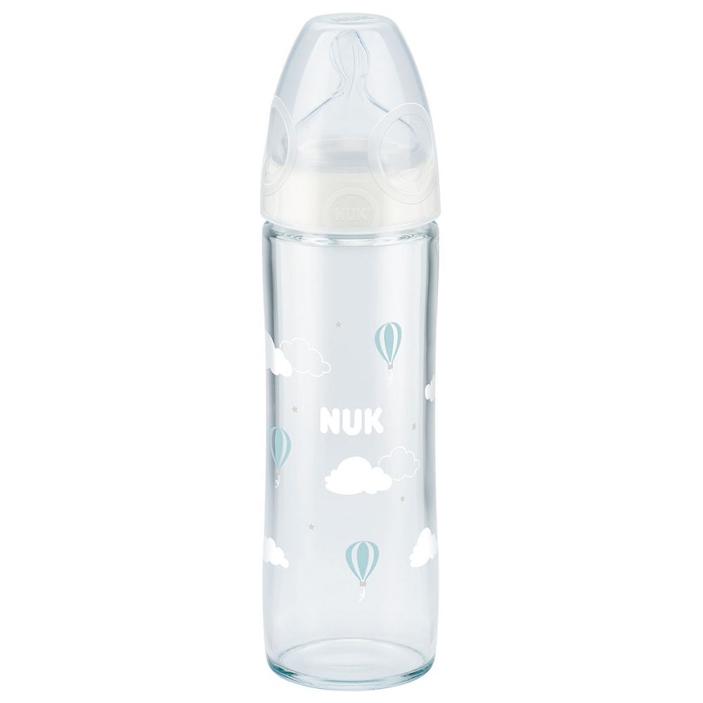 Nuk - New Classic Glass Baby Bottle 240ml With Teat - White