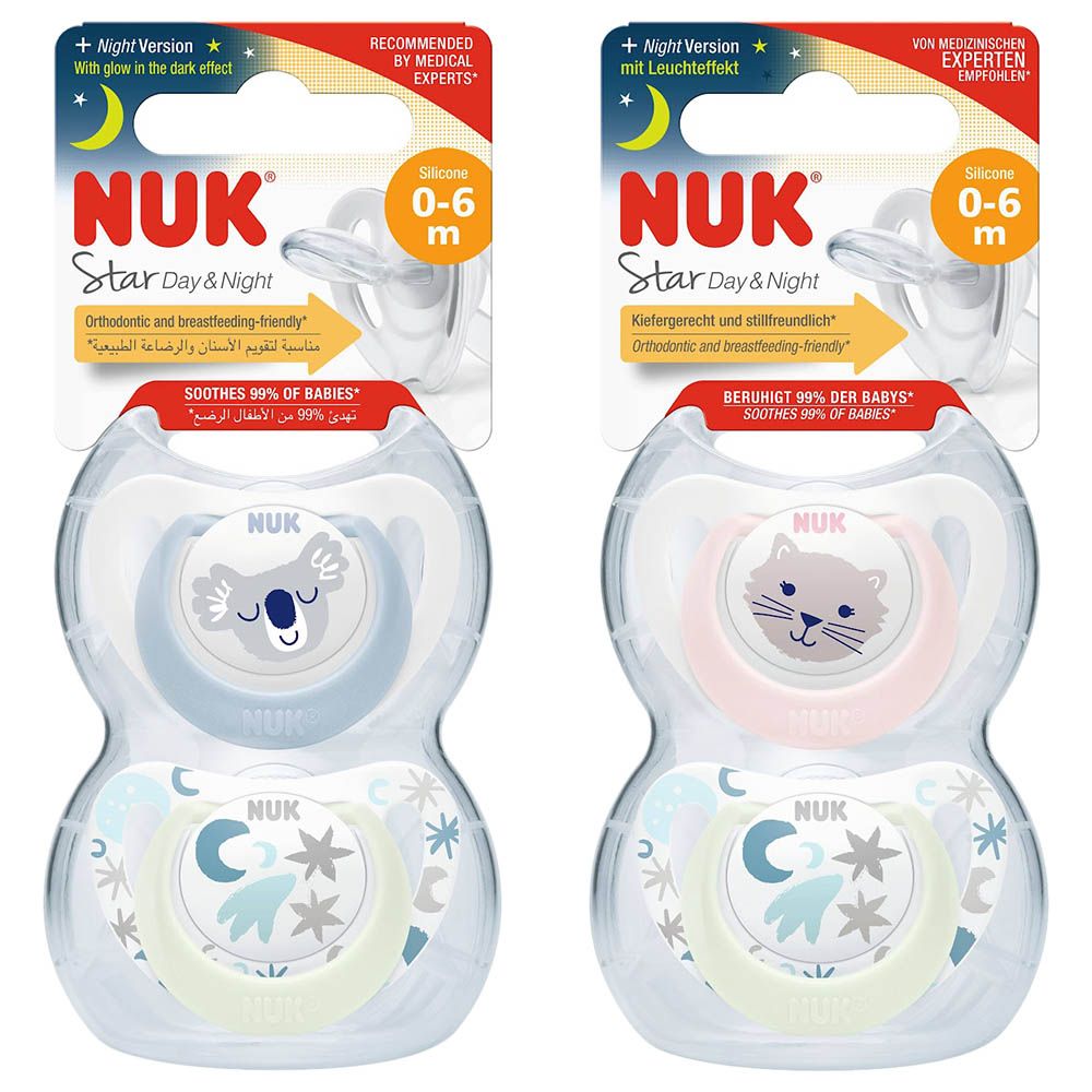 Nuk - Star Silicone Soother Day & Night - 0-6M - Style May Vary