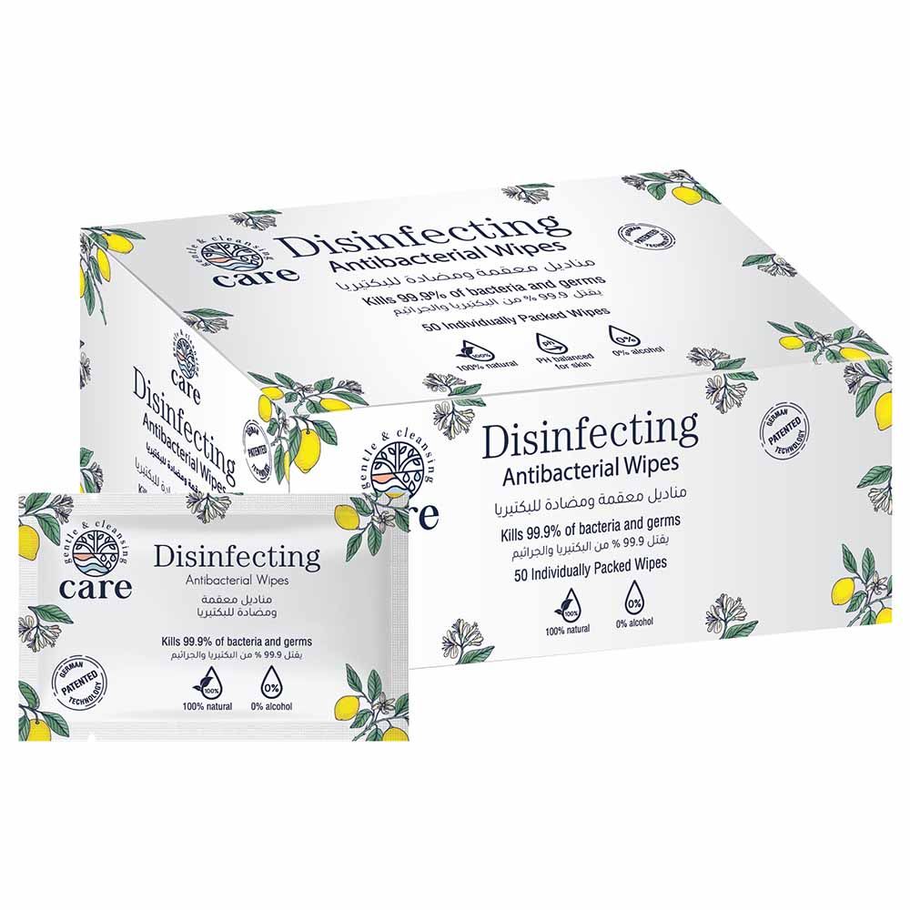 Care - Disinfecting Antibacterial Single Wipes 100% Natural 50pcs