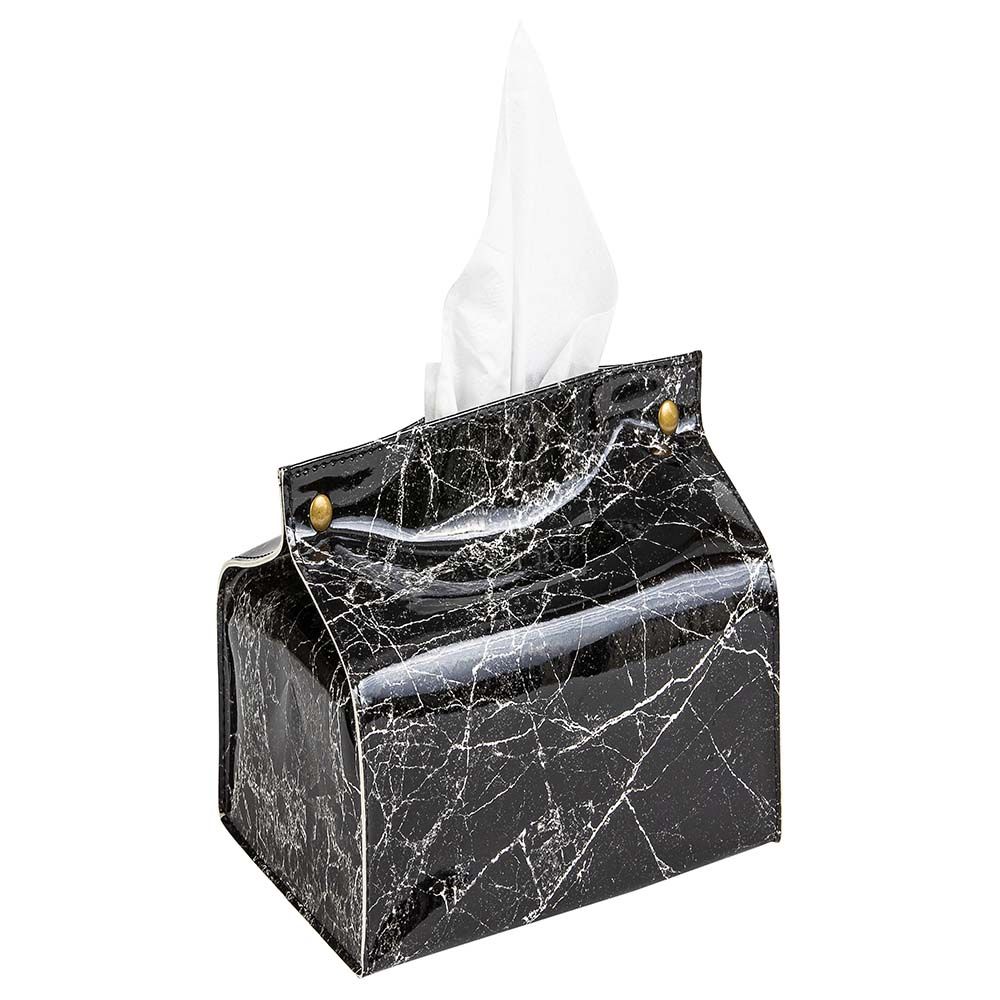 A'ish Home - Marble Print Tissue Box - Black