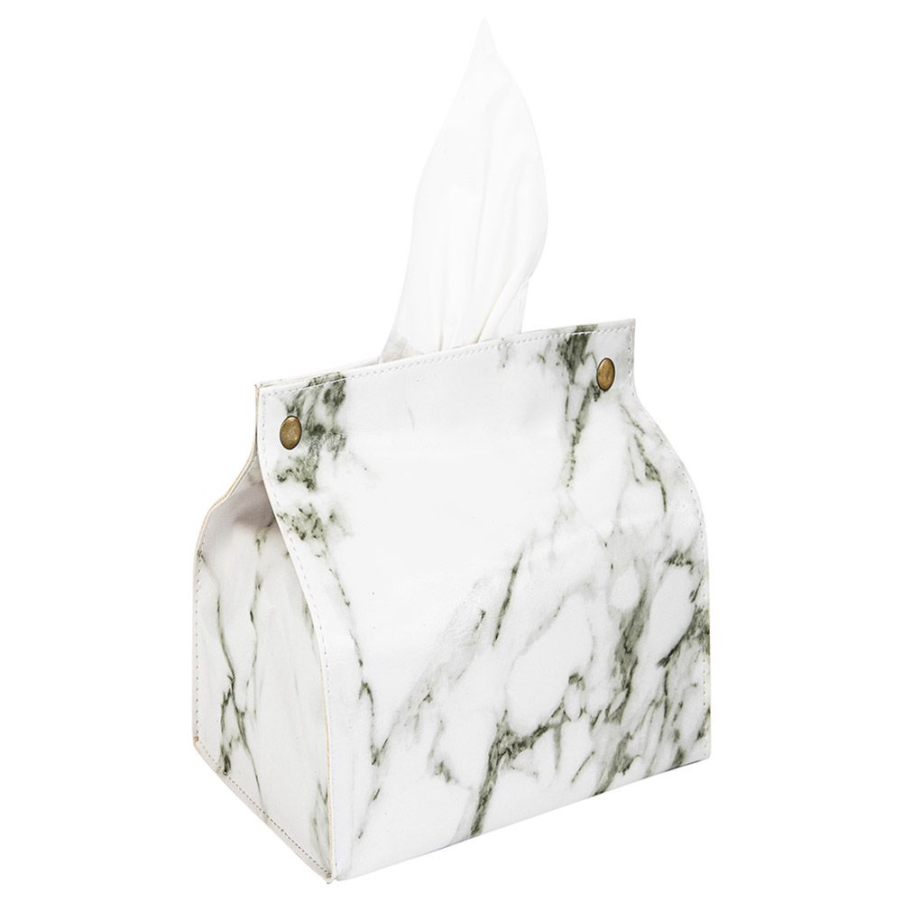 A'ish Home - Marble Print Tissue Box - White 