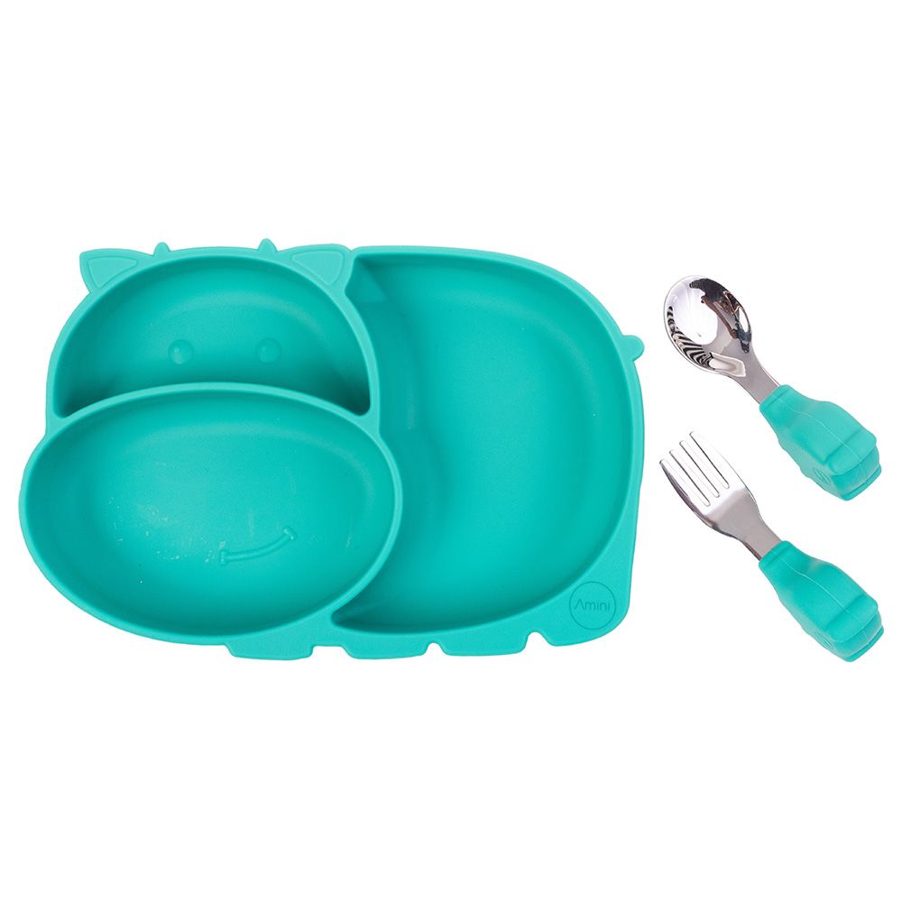 A'ish Home - Kids Amini Hippo Plate w/ Cutlery Set - Blue