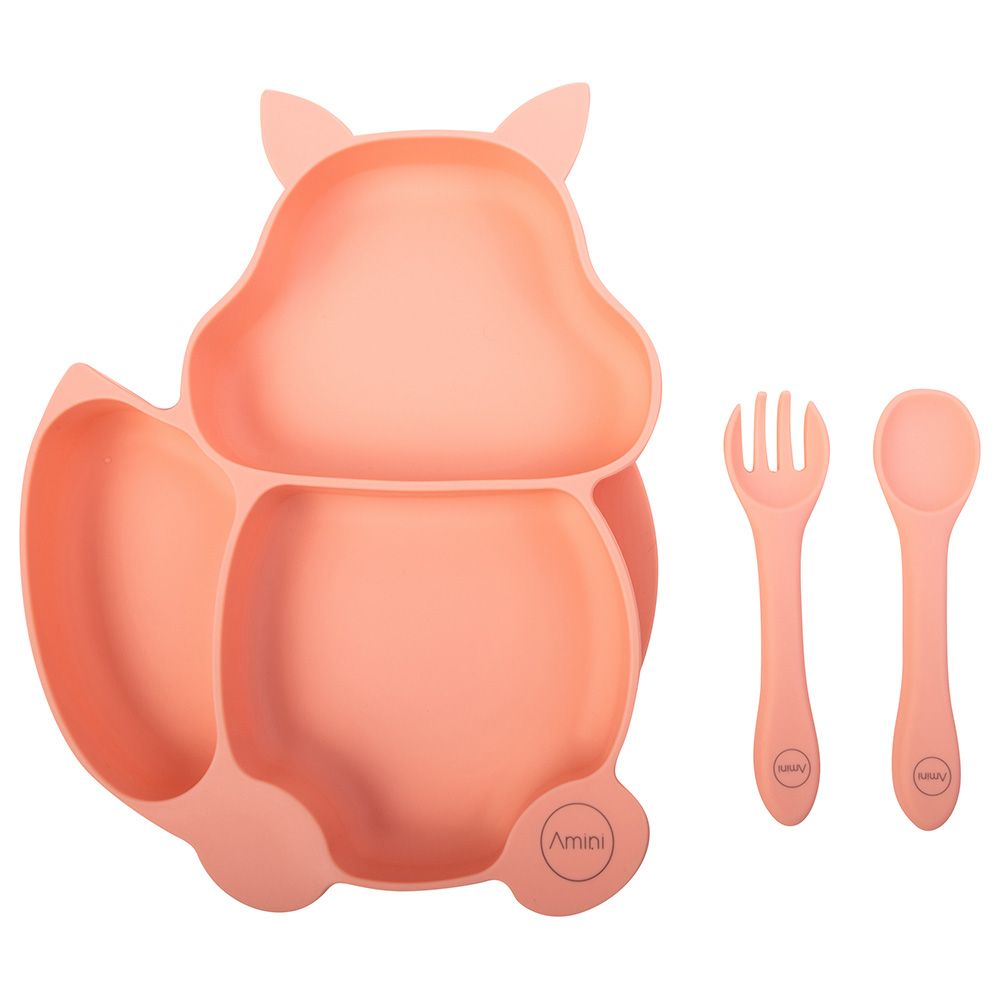 A'ish Home - Kids Amini Squirrel Set & Cutlery Set - Peach