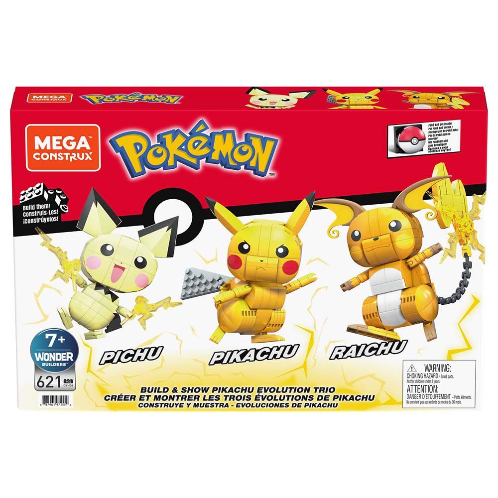 Pokemon - Mega Construx Pikachu Evolution Trio Building Set - 621pcs