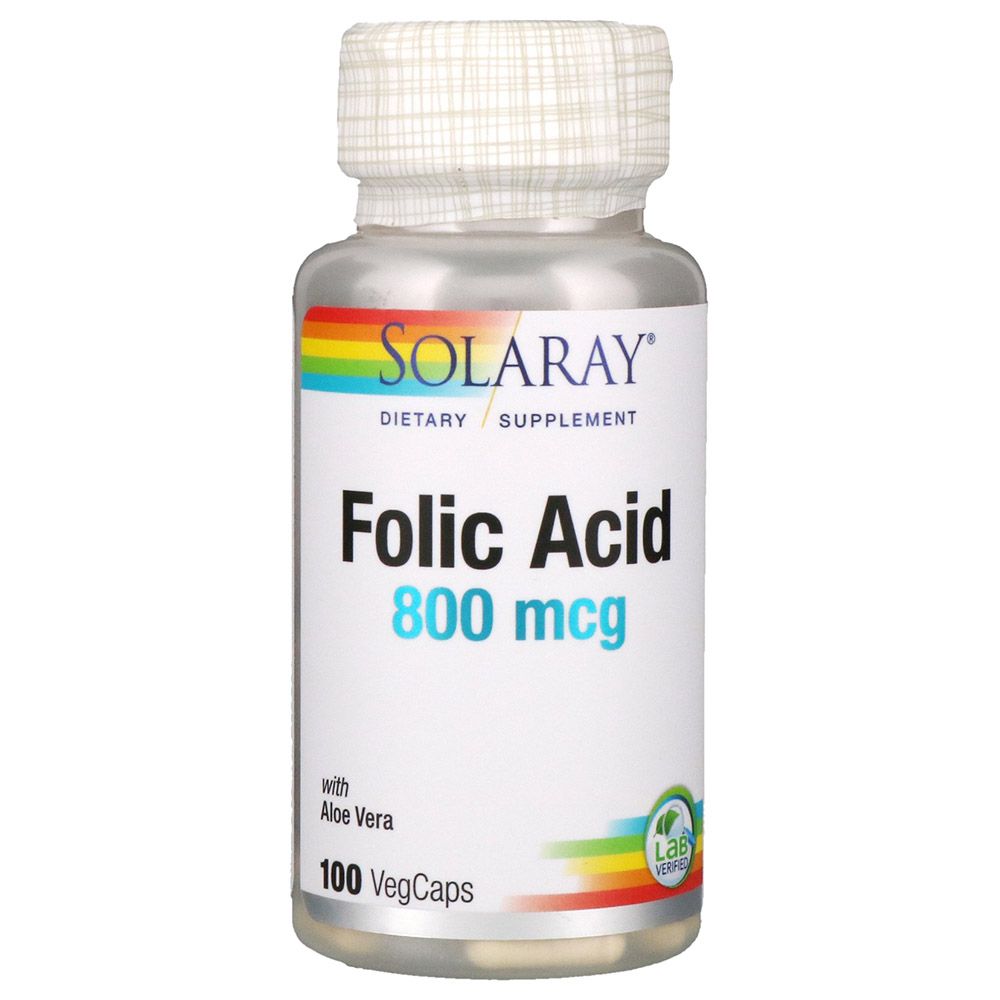 Solaray Folic Acid 800 mcg, 100 Vegetable Capsules