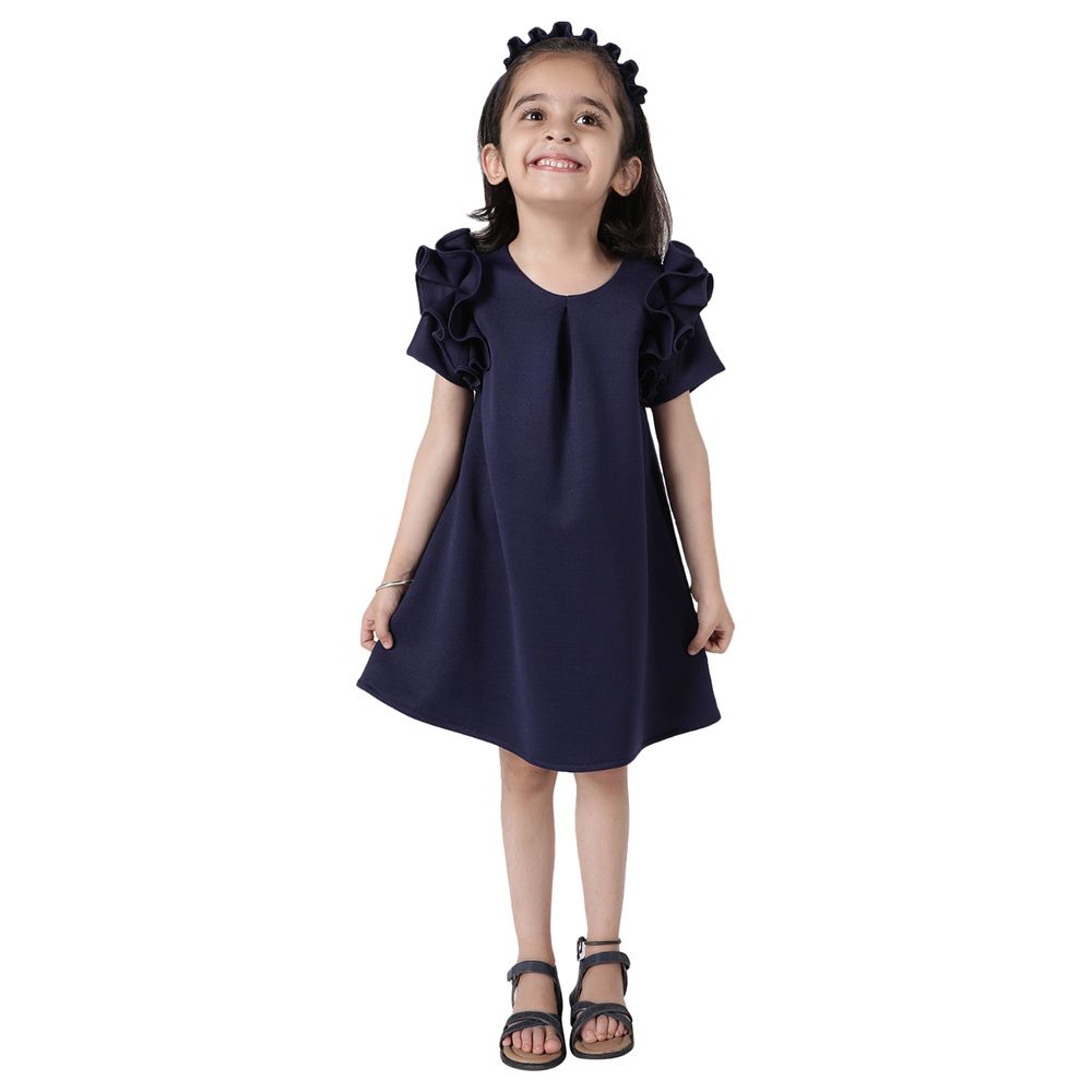 A Little Fable - Ruffle Wildflower Dress - Navy Blue