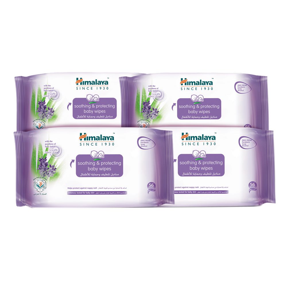 Himalaya - Soothing & Protecting Baby Wipes 56Pcs x 4 Value Pack- Buy 2 Get 2 Free- 224 Wipes