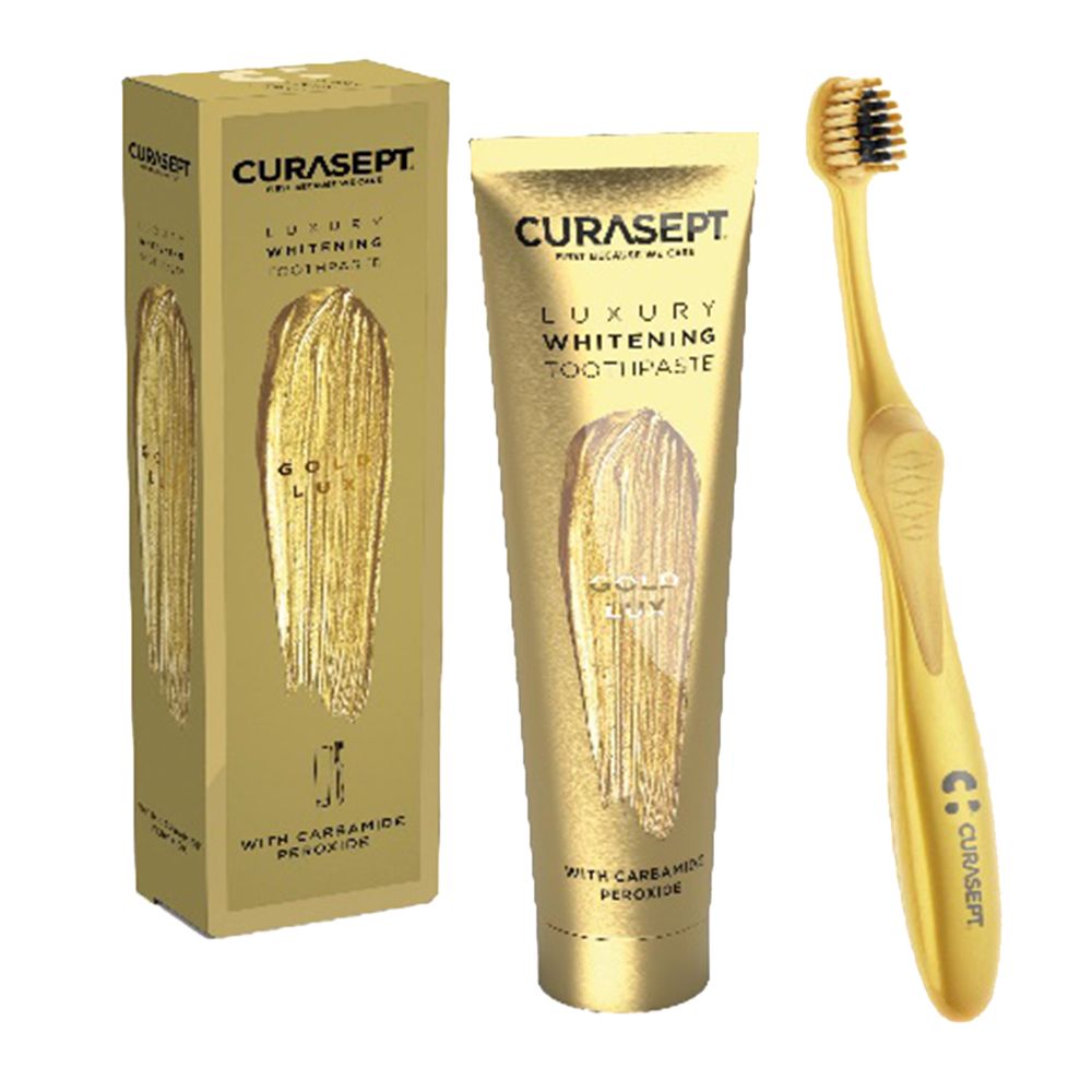 Curasept - Luxury Whitening Dent Toothpaste 75ml+ Toothbrush - Gold 