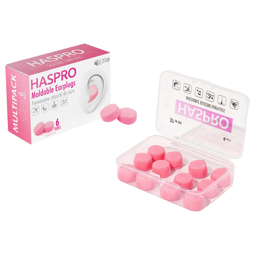 Haspro - Moldable Earplugs Pack of 12 - Pink