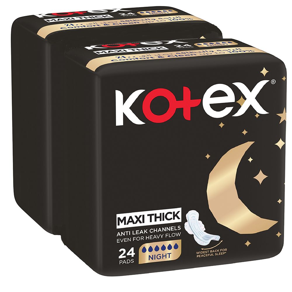 Kotex - Maxi Protect Thick Pads, Overnight Protection Sanitary Pads with Wings, 48 Sanitary Pads