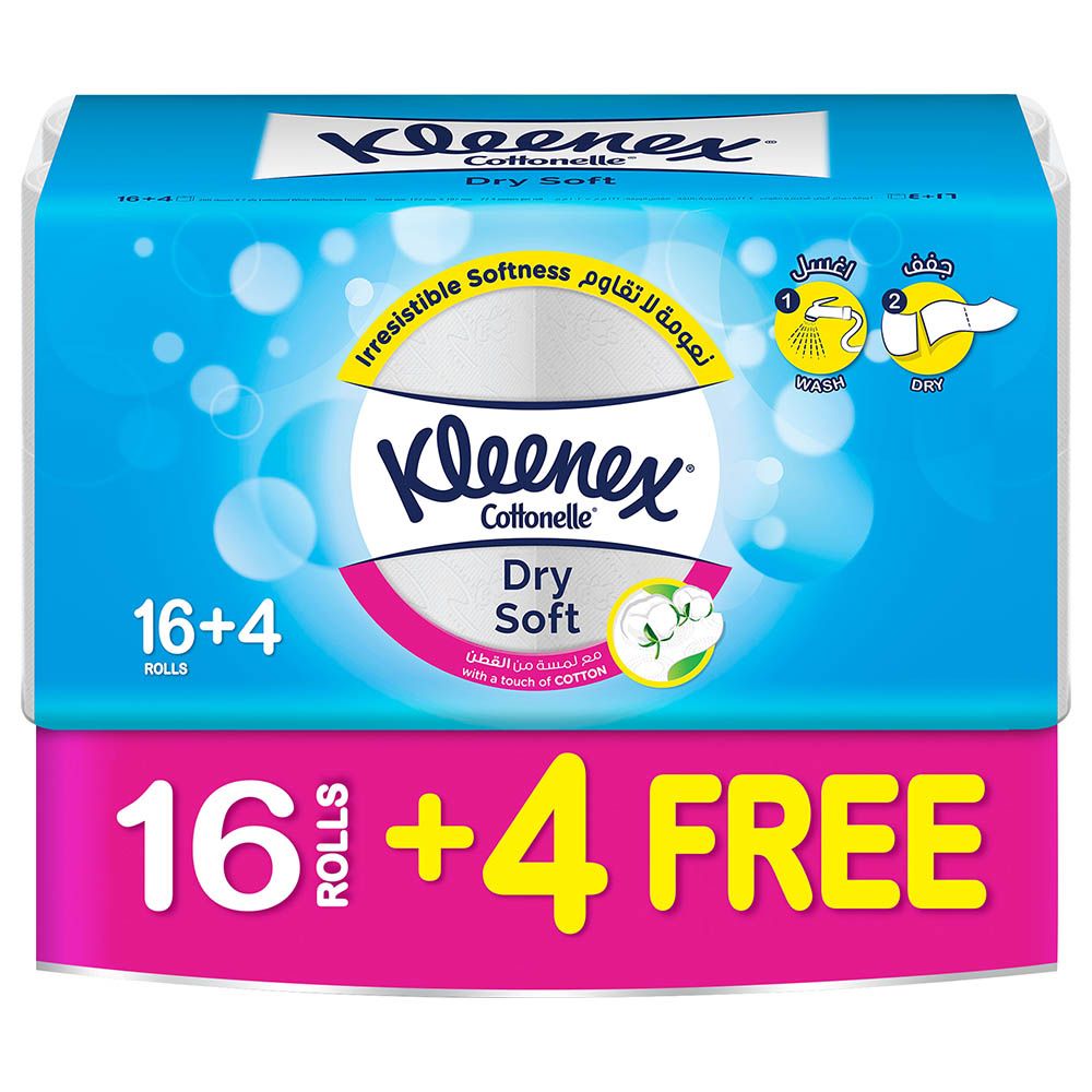 Kleenex - Dry Soft Toilet Tissue Paper, 2 PLY, 20 Rolls x 200 Sheets, Embossed Bathroom Tissue with a Touch Of Cotton