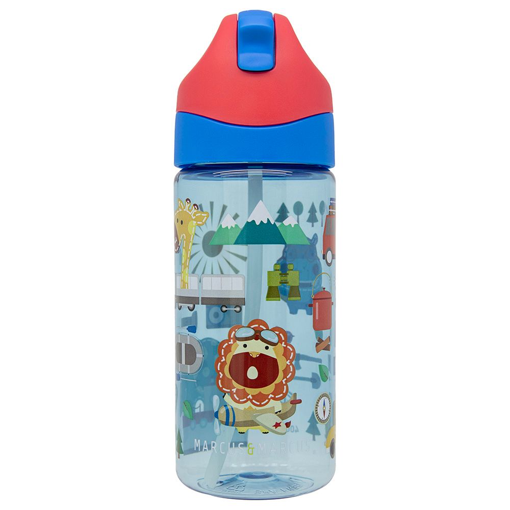 Marcus & Marcus - Germ Repel Tritan Straw Water Bottle - Adventure, 400ml - Blue