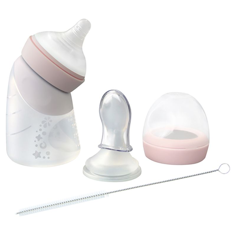 Marcus & Marcus - Silicone Angled Feeding Bottle & Spoon Set - Peach