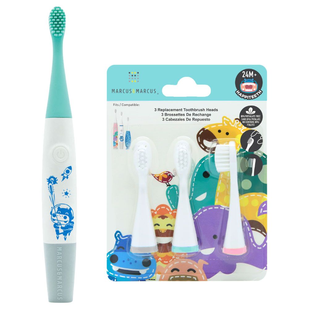 Marcus & Marcus - Sonic Electric Toothbrush w/ Silicone Head & 3 Nylon Heads - Blue