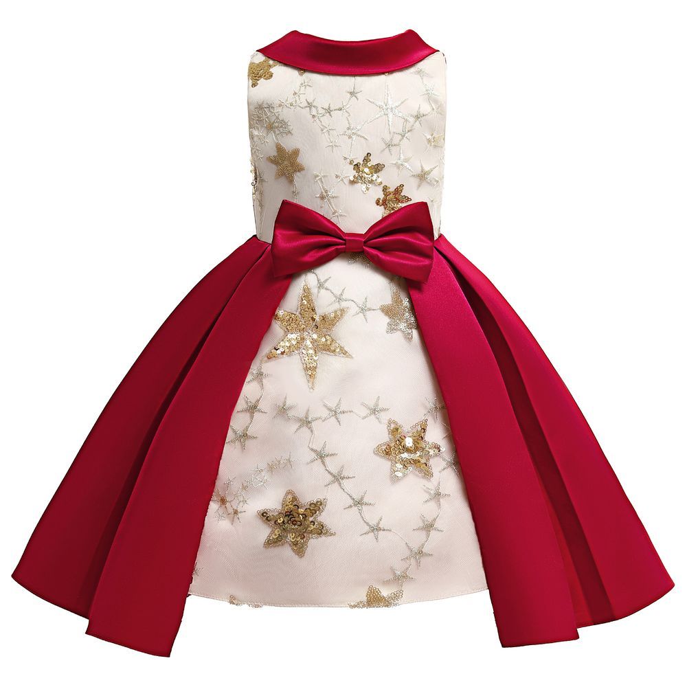 Sugar Rush - Star Printed Party Dress - Maroon_2-10y