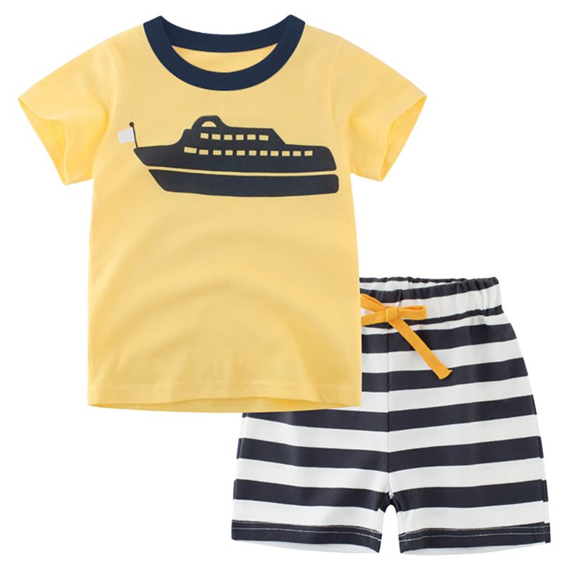 Sugar Rush - Boat Print Top W/ Striped Bottom Set