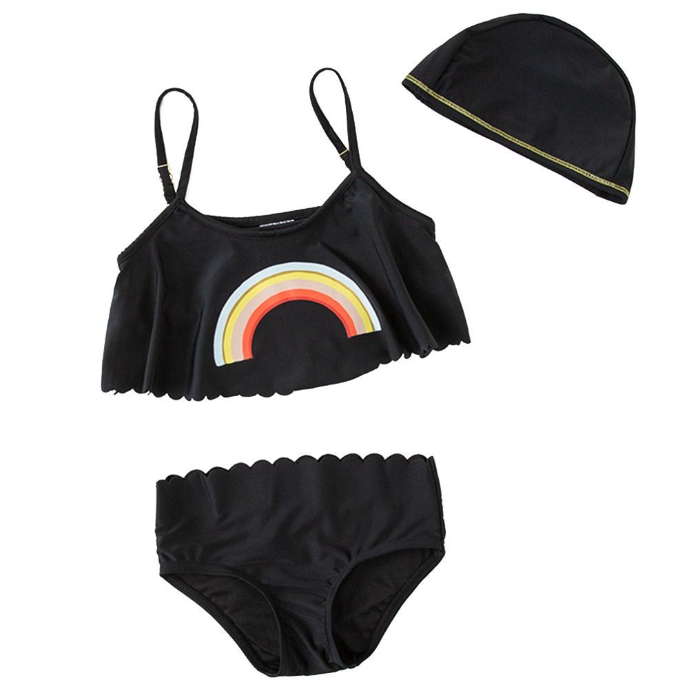 Sugar Rush - Printed Swimsuits With Caps - Black