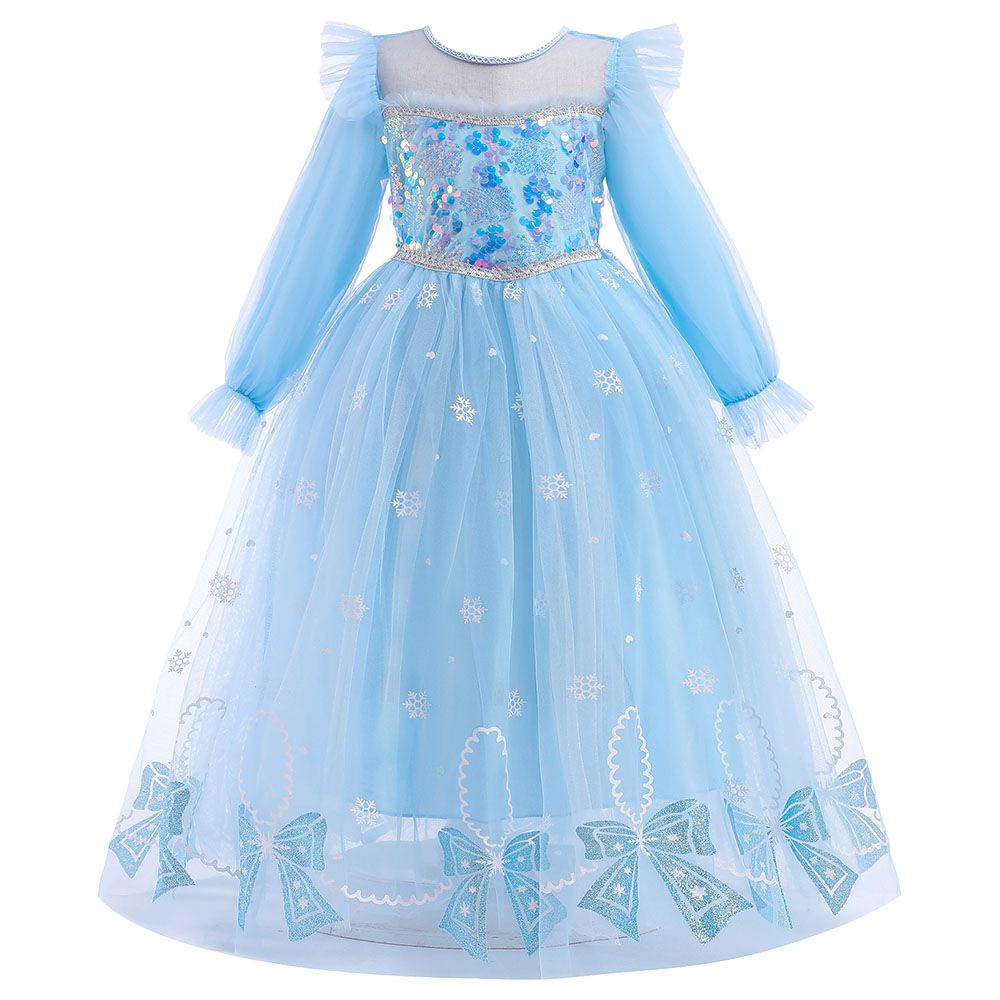 Sugar Rush - Appliqued Long Full Sleeves Party Dress - Blue_