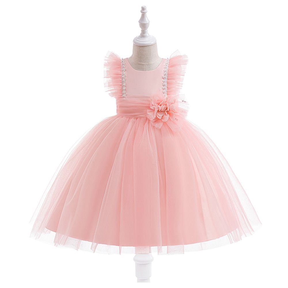 Sugar Rush - Appliqued Round Neck Sleeveless Party Dress - Pink