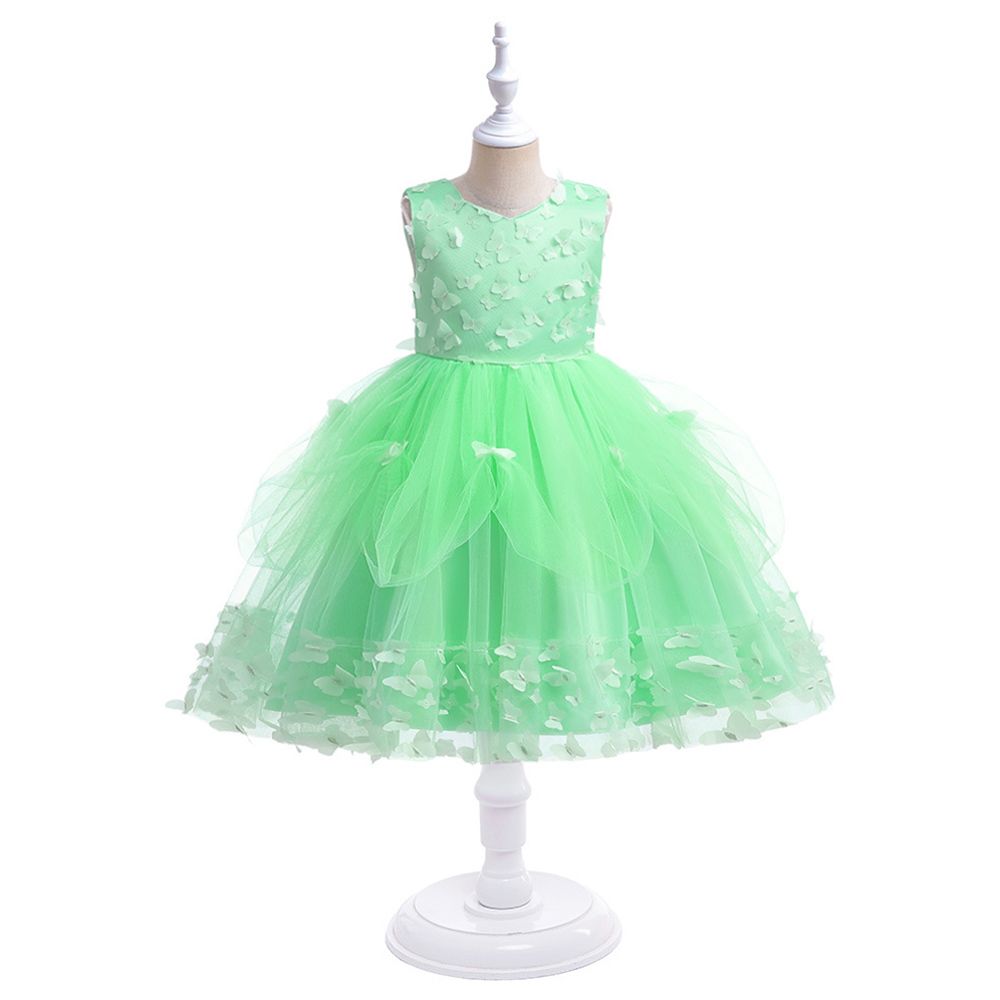 Sugar Rush - Appliqued Round Neck Sleeveless Party Dress - Green