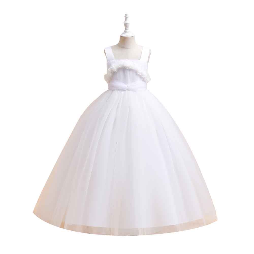 Sugar Rush - Solid Round Neck Sleeveless Party Gown - White