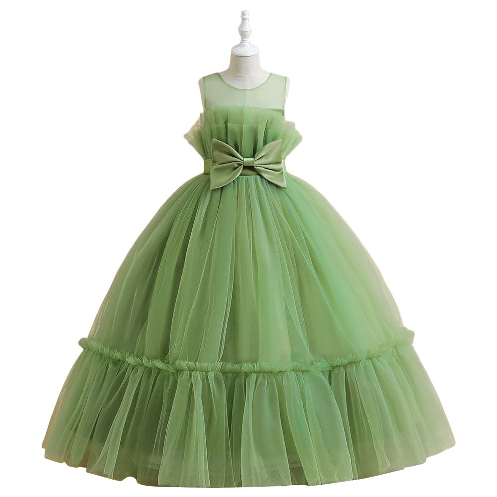 Sugar Rush - Appliqued Round Neck Party Dress - Green