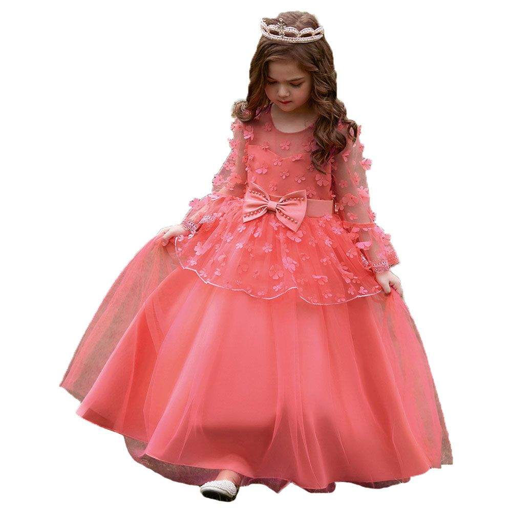 Sugar Rush - Girls Appliqued Full Sleeves Party Dress - Pink