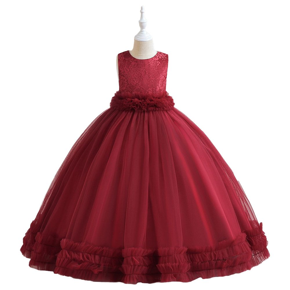 Sugar Rush - Round Neck Sleeveless Party Dress - Maroon