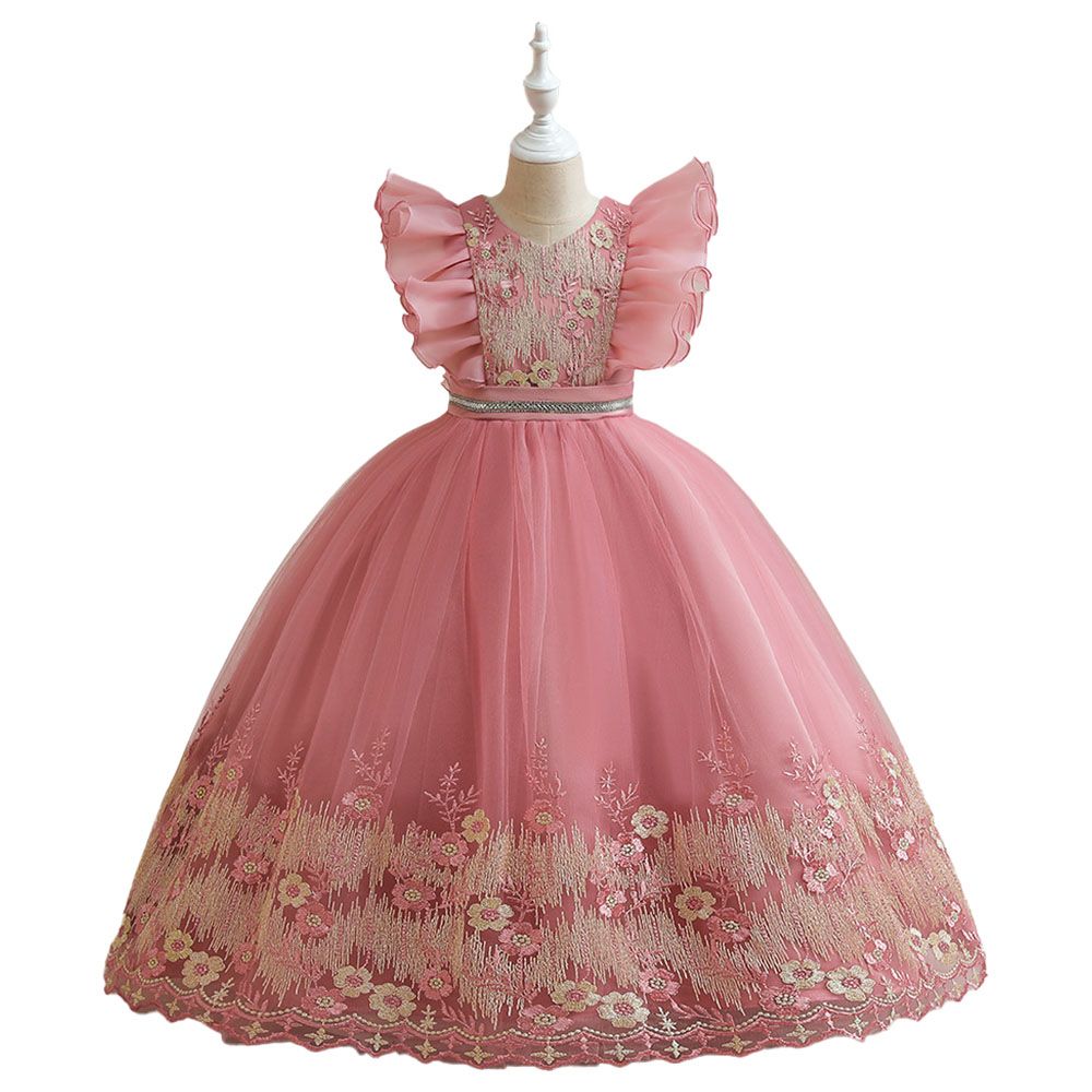 Sugar Rush - Embroidered Cap Sleeves Party Dress - Pink