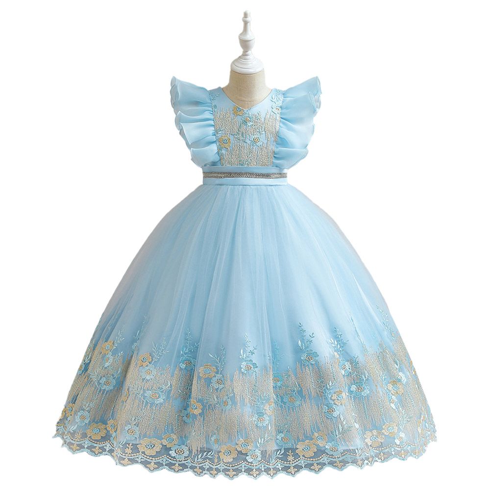 Sugar Rush - Embroidered Cap Sleeves Party Dress - Blue