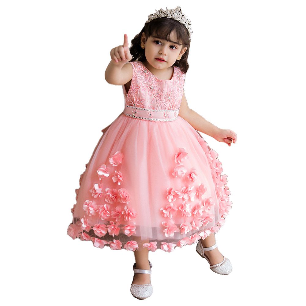 Sugar Rush - Appliqued Long Party Dress - Pink