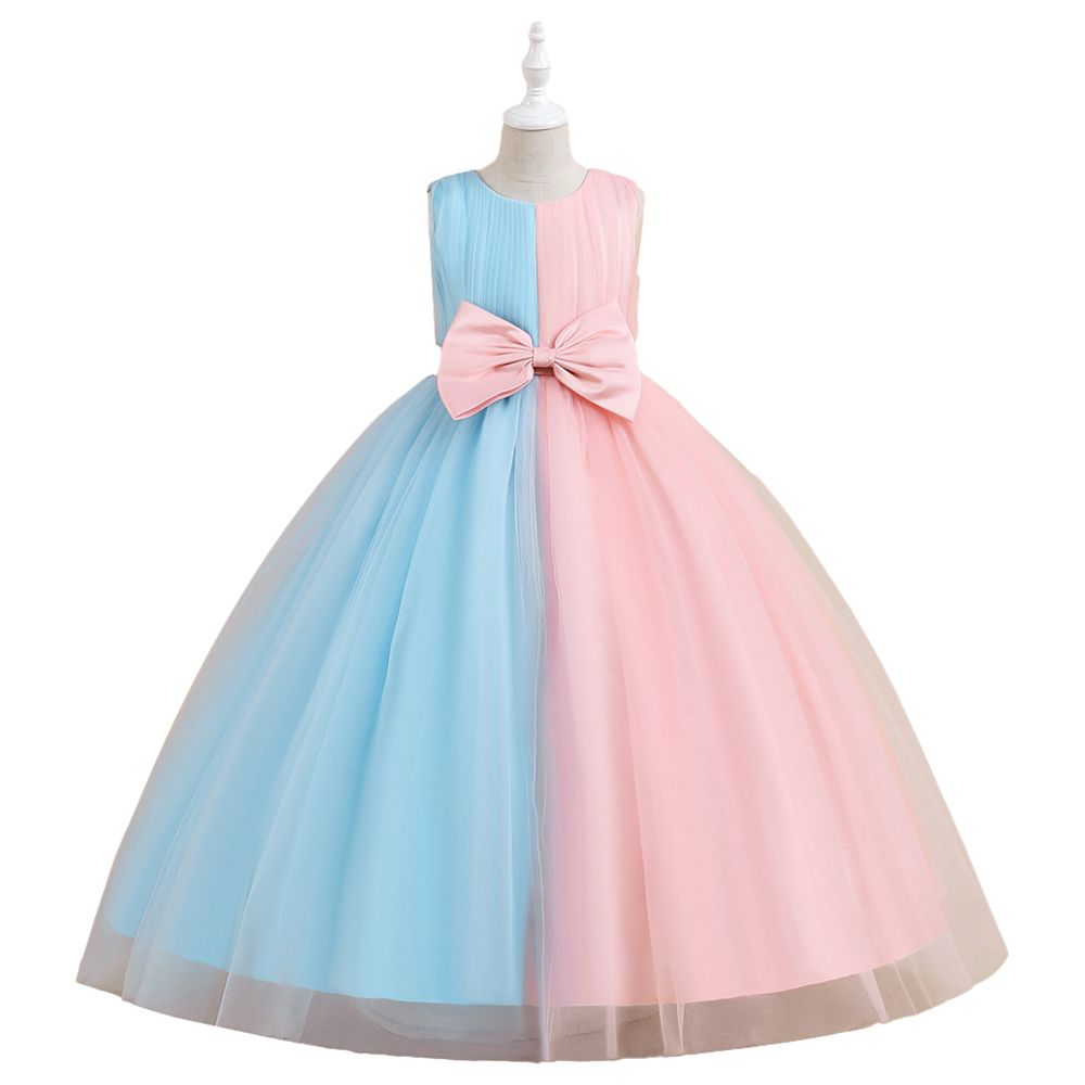 Sugar Rush - Appliqued Round Neck Party Dress - Pink/Blue