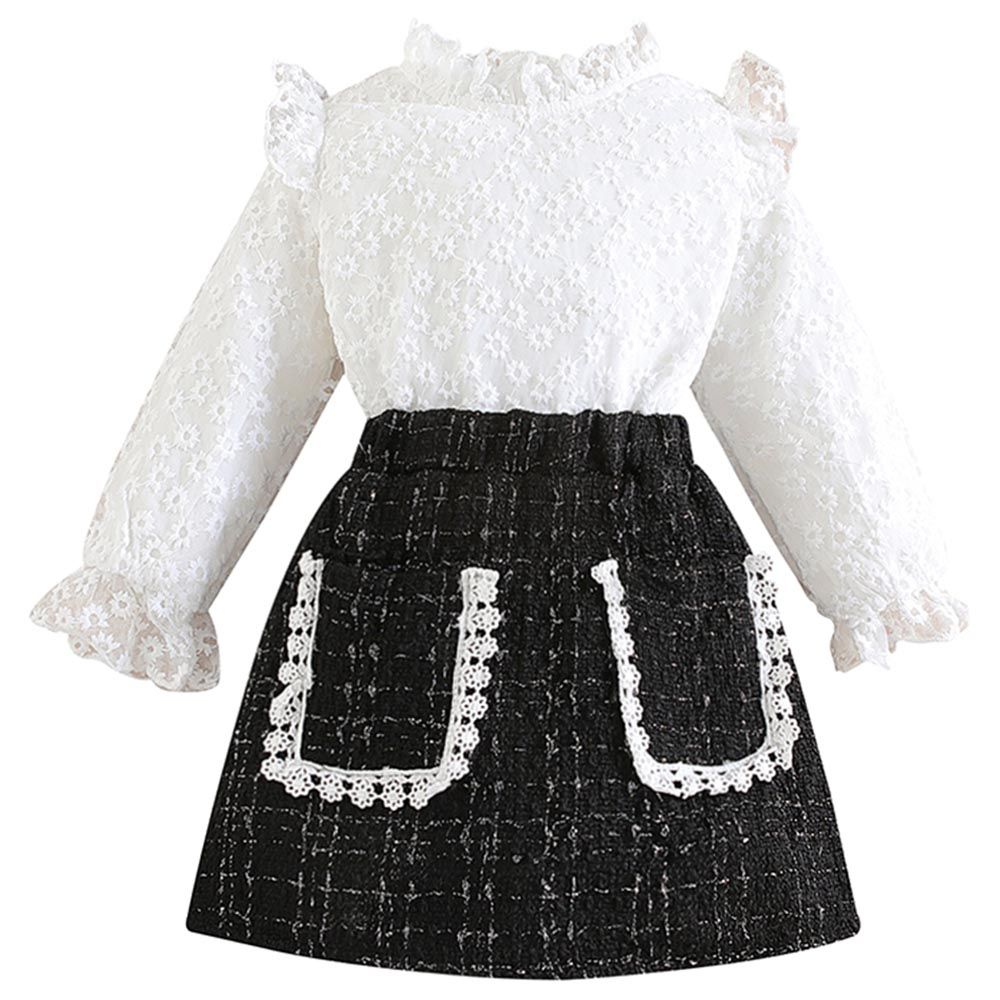 Sugar Rush - 2pc-Set - Checked Full Sleeves Top & Skirt - Black