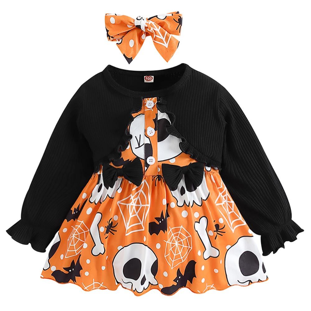 Sugar Rush - Halloween Print Round Neck Dress - Black