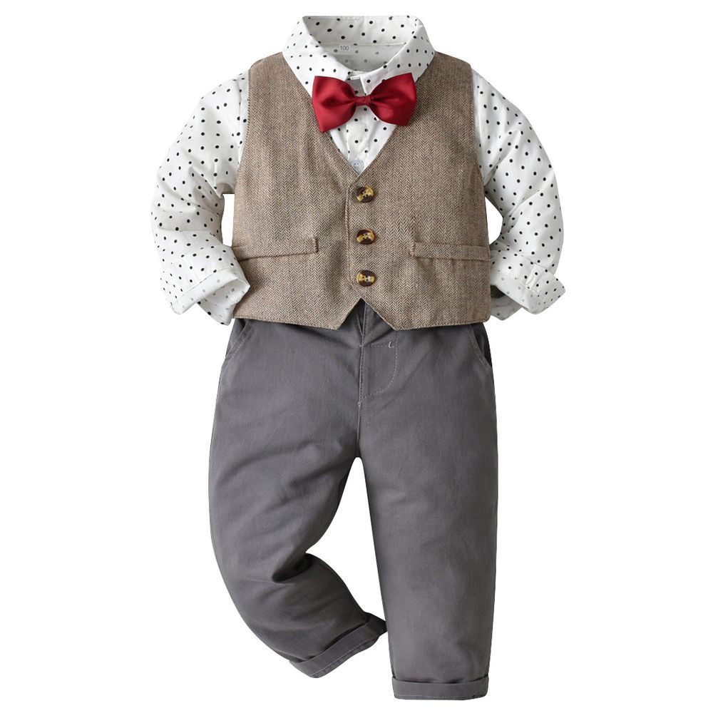 Sugar Rush - Polka Dotted Suit Matching 3pc-Set Khaki_9m-6y