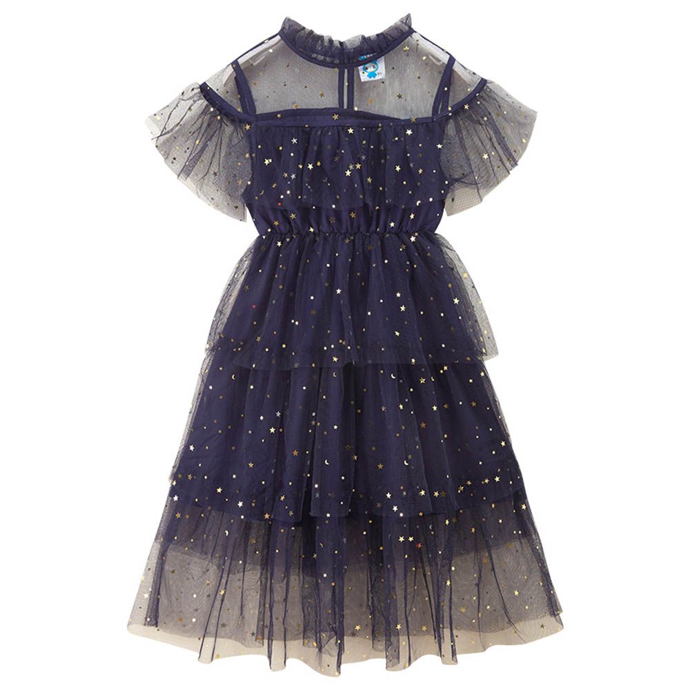 Sugar Rush - Embellished Regular Round Neck Party Dress - Navy