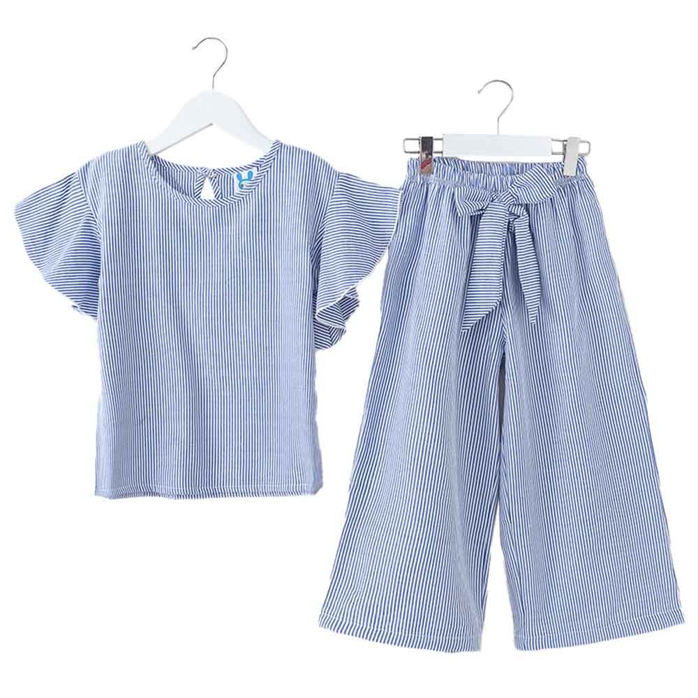 Sugar Rush - Striped Regular Round Neck Top & Bottom Set - Blue_4-14y