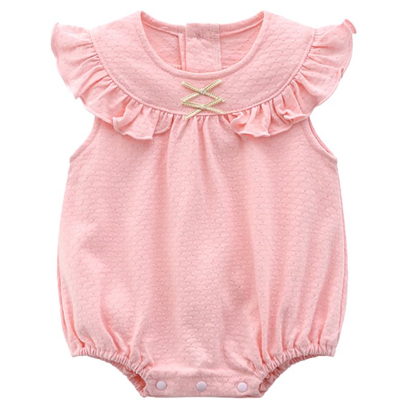 Sugar Rush - Solid Round Neck Cap Sleeves Bodysuit - Pink