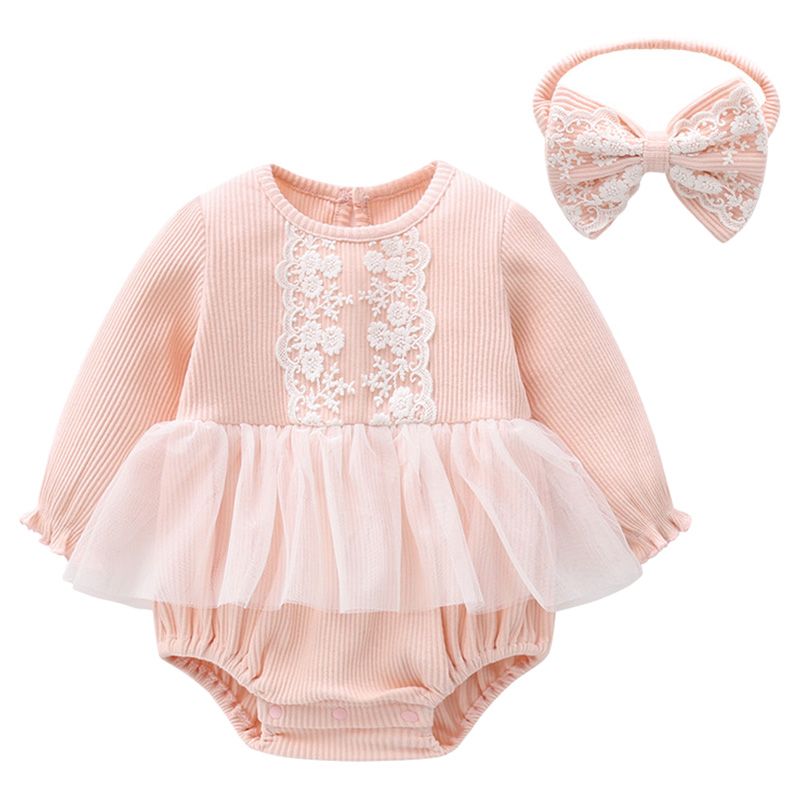 Sugar Rush - Laced Round Neck Full Sleeves Bodysuit - Pink