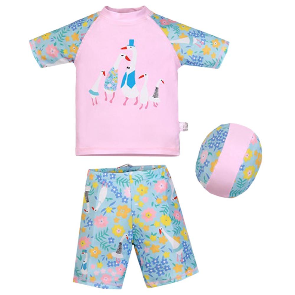 Sugar Rush - 3pc-Set - Full Sleeves Swimwear & Cap - Pink