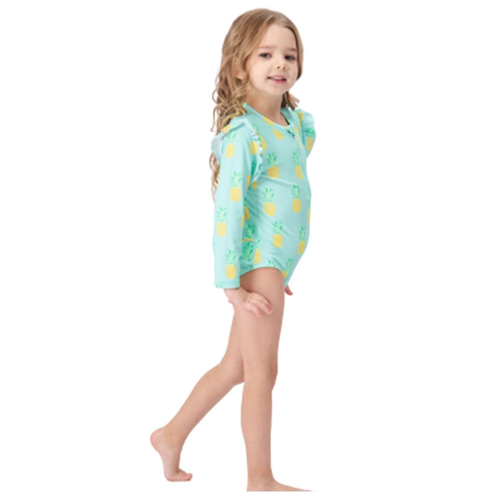 Sugar Rush - Pineapple Print Full Sleeves Swimsuit - Green