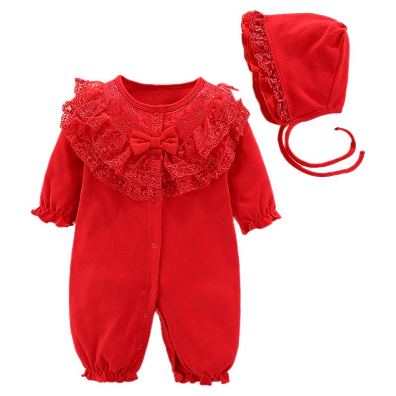 Sugar Rush - Laced Romper With Cap - Red