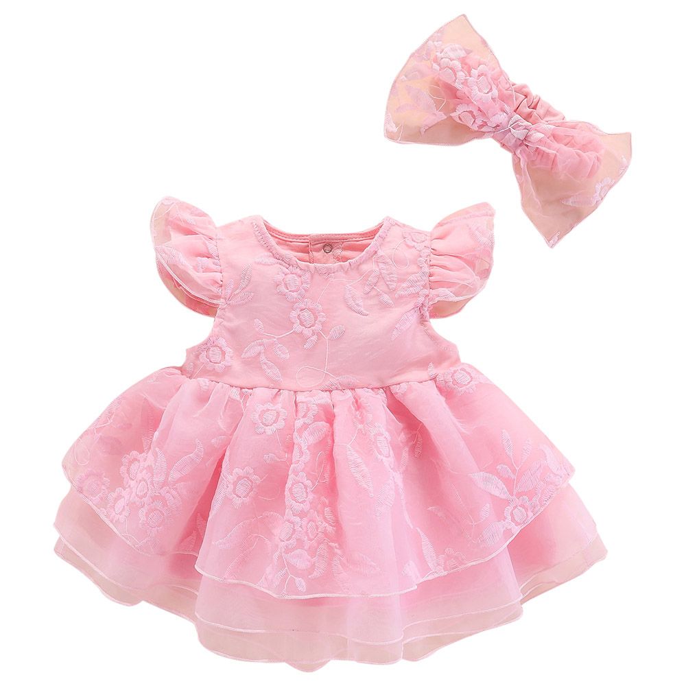 Sugar Rush - Embroidered Fashion Dress With Bow - Pink