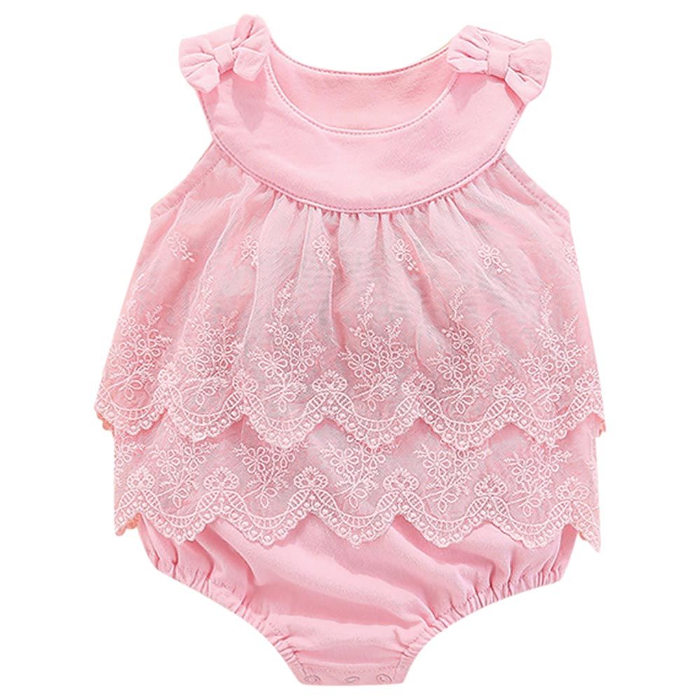 Sugar Rush - Laced Sleeveless Romper - Pink