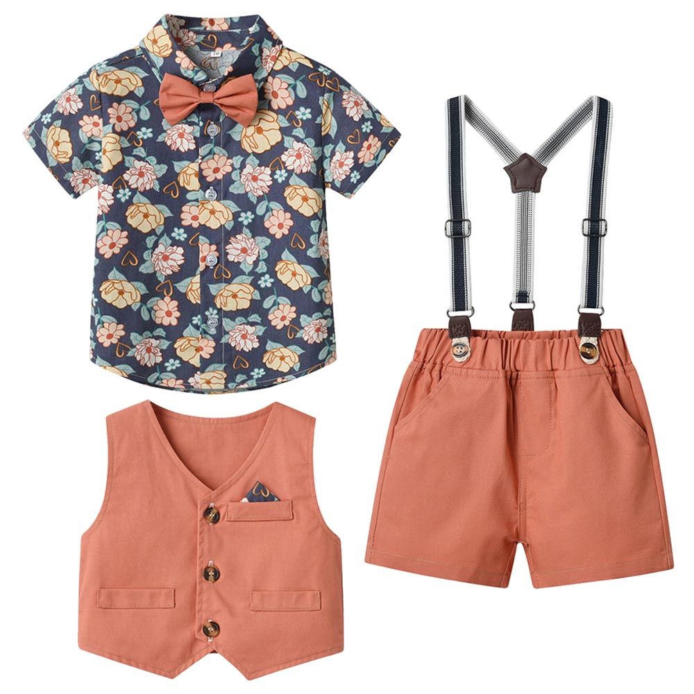 Sugar Rush - 3pc-Set - Printed Shirt, Waistcoat & Pants - Orange