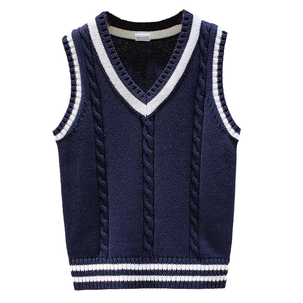 Sugar Rush - Solid Regular V-Neck Sleeveless Sweater - Navy