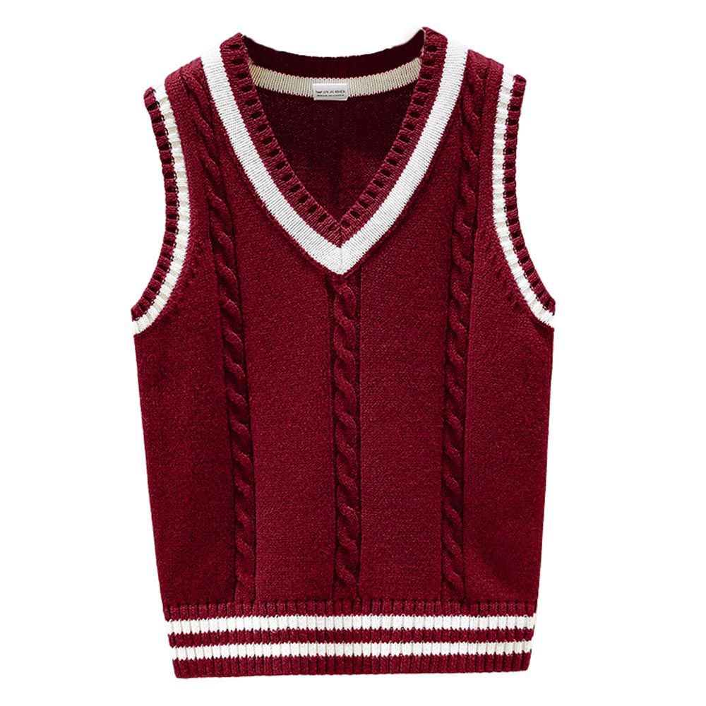 Sugar Rush - Solid Regular V-Neck Sleeveless Sweater - Red