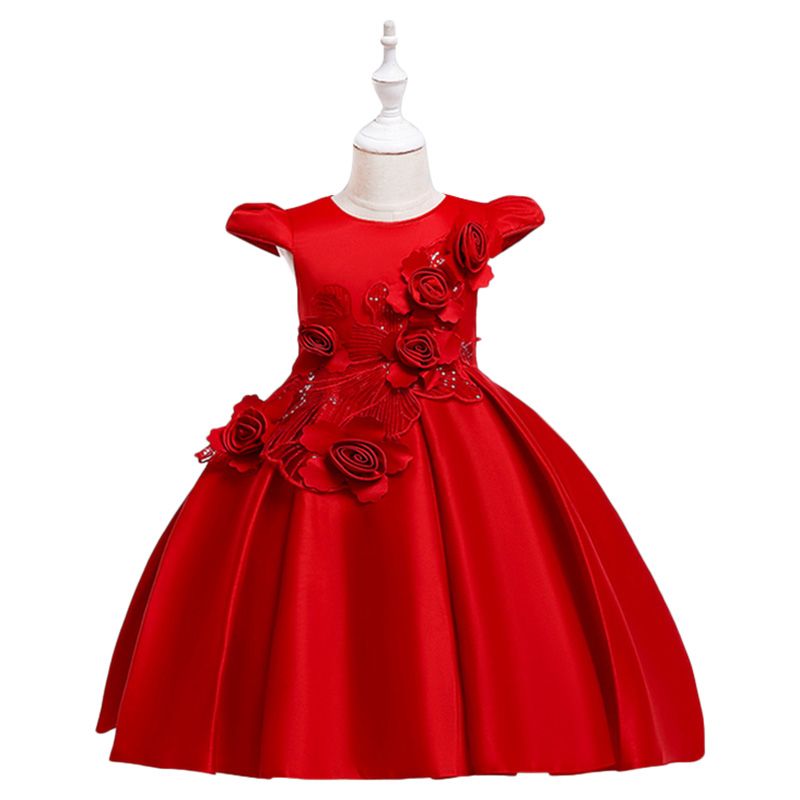 Sugar Rush - Flower Appliqued Party Dress - Red