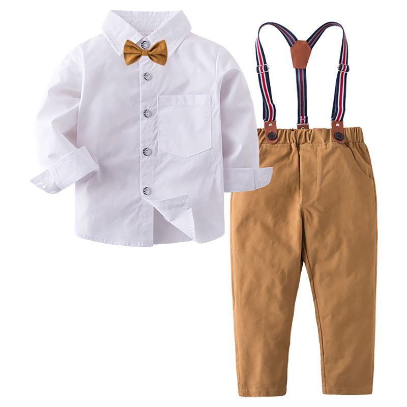 Sugar Rush - Boys Solid White & Brown Top & Bottom Set_1-6y