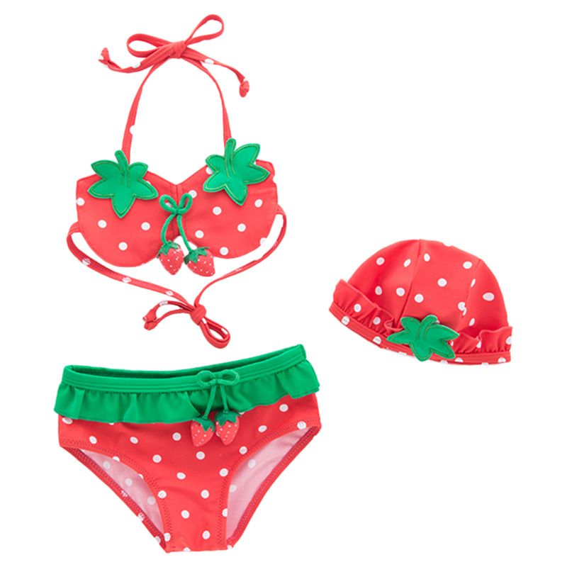 Sugar Rush - 3pcs Swimwear of Top, Bottom & Hat Red